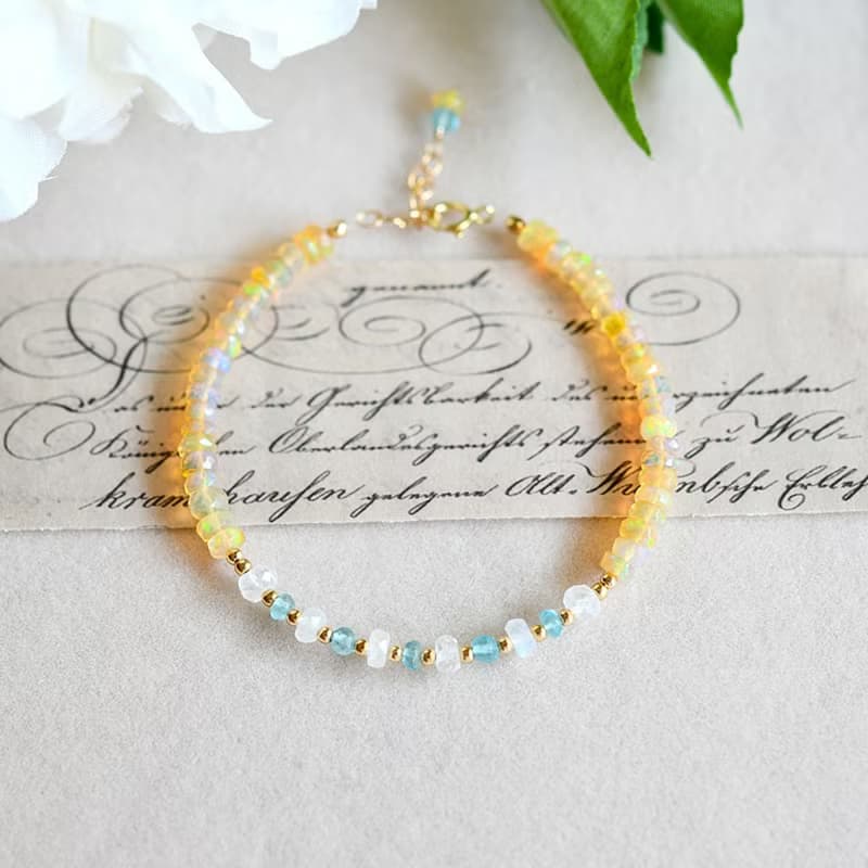 願いを叶う カットありウォーターオパール アパタイト ムーンストーンのブレスレット 10月誕生石