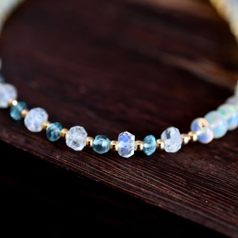 願いを叶う カットありウォーターオパール アパタイト ムーンストーンのブレスレット 10月誕生石