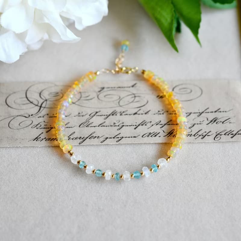 願いを叶う カットありウォーターオパール アパタイト ムーンストーンのブレスレット 10月誕生石