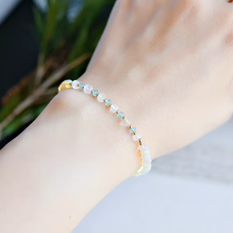 願いを叶う カットありウォーターオパール アパタイト ムーンストーンのブレスレット 10月誕生石