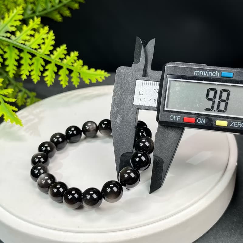 高品質天然銀曜石手串9.8mm顆顆帶眼銀色黑曜石手錬女款耀眼靈動