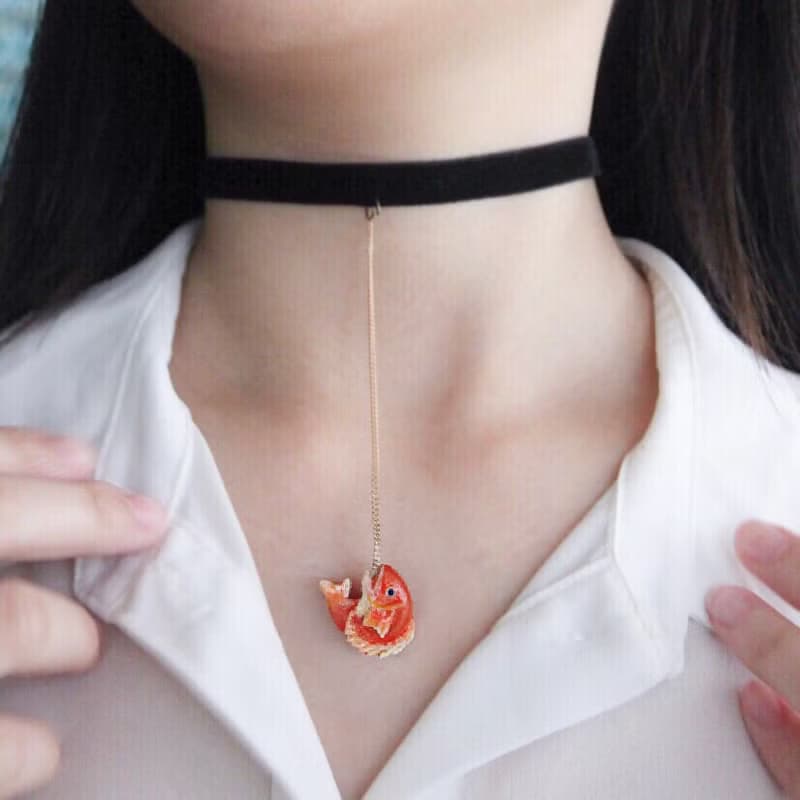 紅鯛魚頸鏈 項鍊 黑色絨帶 Choker