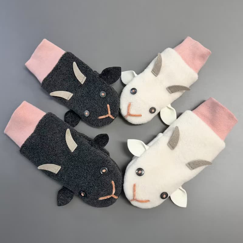 【大人用】白やぎ黒やぎミトン ピンク 手袋