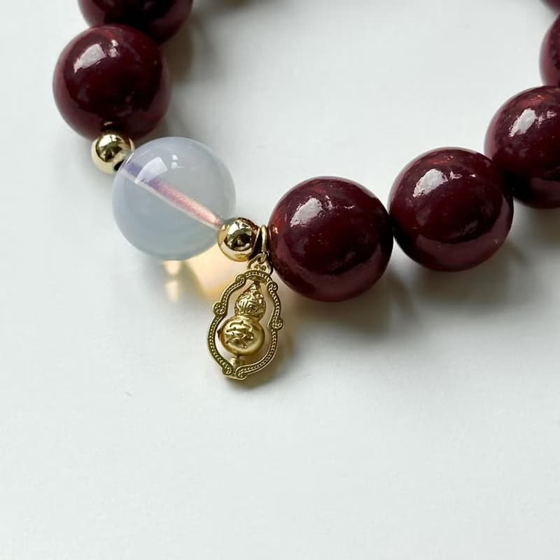 【2025迎蛇年】硃砂|蛋白石|14K鍍金葫蘆手鏈 平安化避邪新年禮物