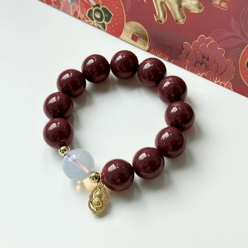 【2025迎蛇年】硃砂|蛋白石|14K鍍金葫蘆手鏈 平安化避邪新年禮物