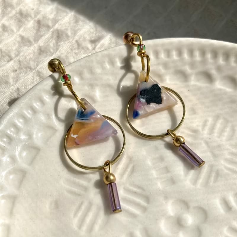 老林雜貨 | 圈圈三角黃銅耳環 (針式 / 夾式)