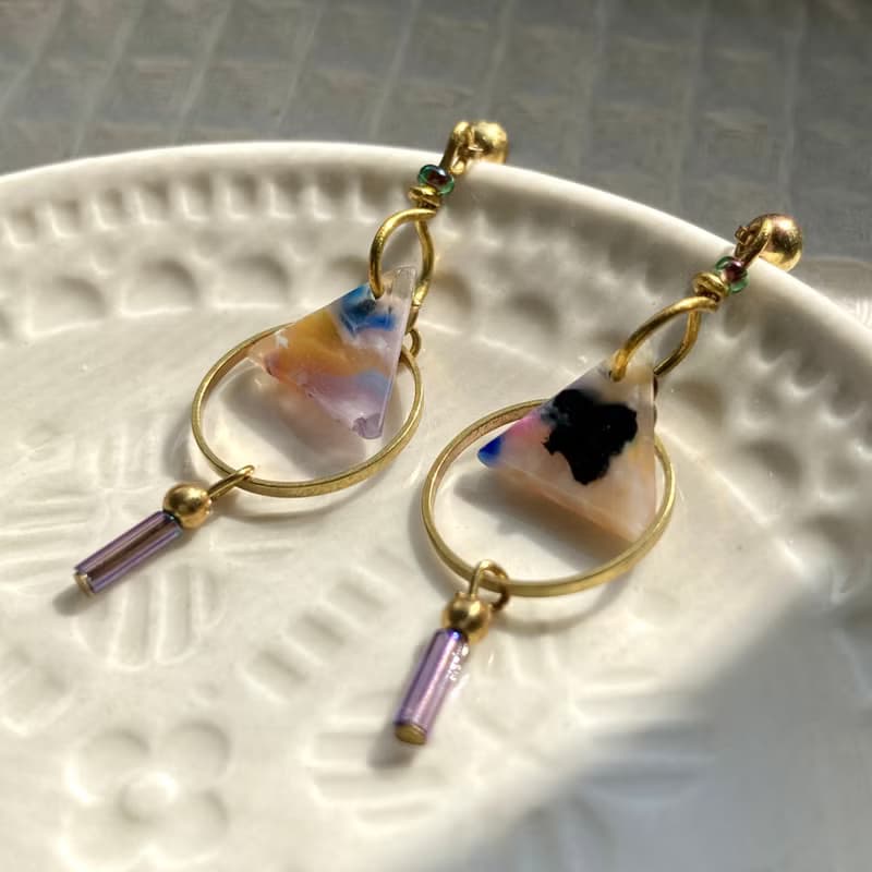 老林雜貨 | 圈圈三角黃銅耳環 (針式 / 夾式)