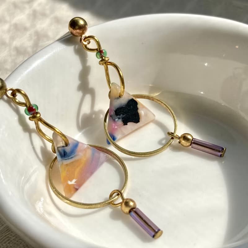 老林雜貨 | 圈圈三角黃銅耳環 (針式 / 夾式)