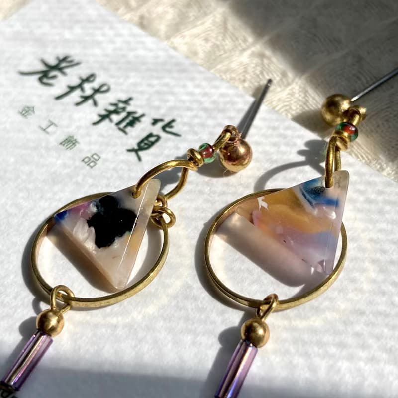 老林雜貨 | 圈圈三角黃銅耳環 (針式 / 夾式)