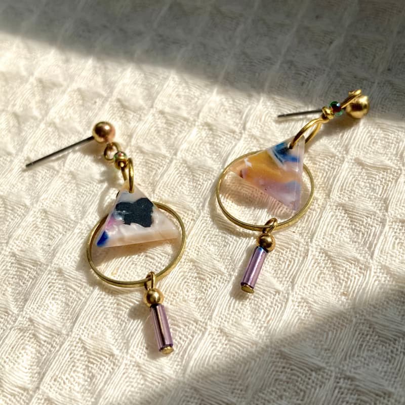 老林雜貨 | 圈圈三角黃銅耳環 (針式 / 夾式)