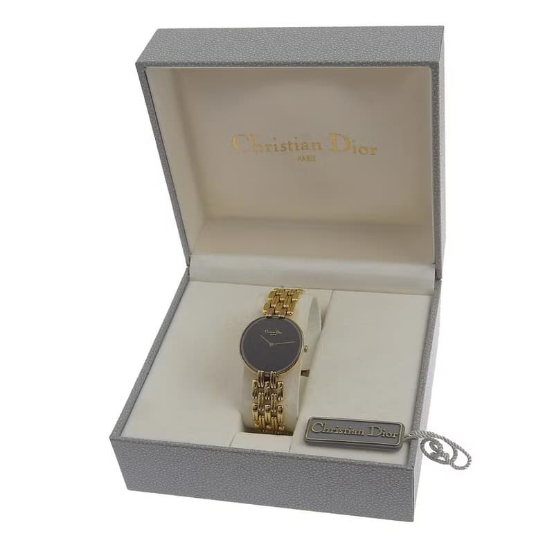 【日本直送】クリスチャンディオール Dior バギラ 腕時計 46.154.3 金メッキ クオーツ アナログ表示 黒文字盤 レディース【中古】