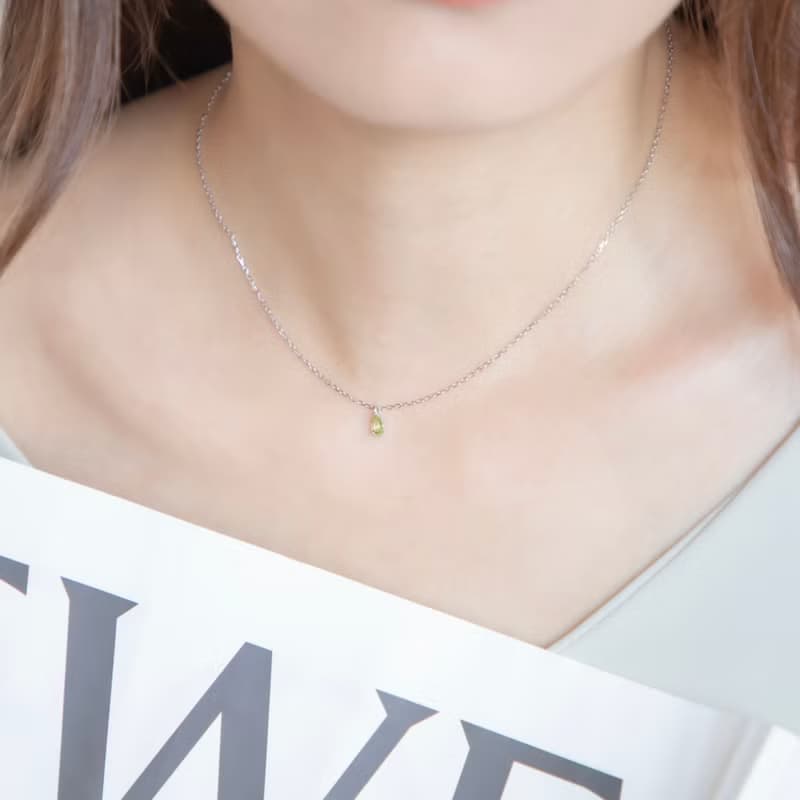橄欖石925純銀水滴爪鑲項鍊