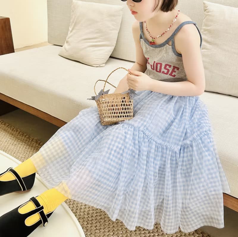 水藍格子公主紗裙 / 半身裙 童裝