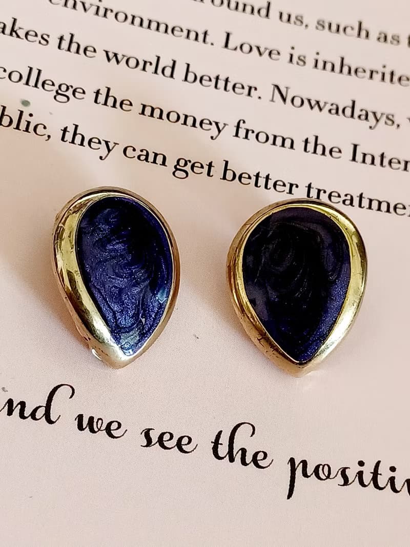 vintage jewelry  流動的紫琺瑯夾式耳環