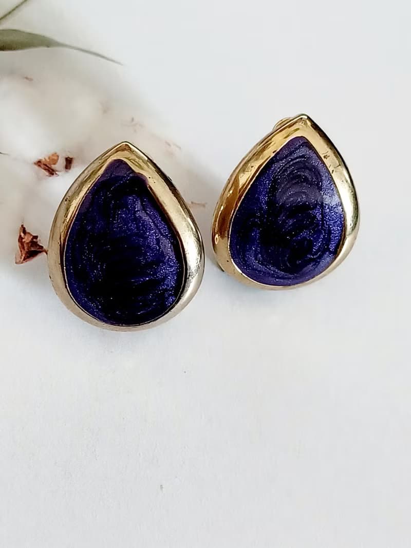 vintage jewelry  流動的紫琺瑯夾式耳環