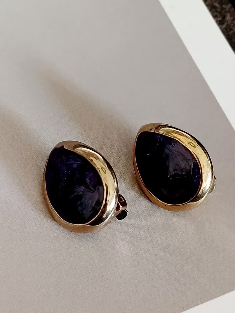 vintage jewelry  流動的紫琺瑯夾式耳環