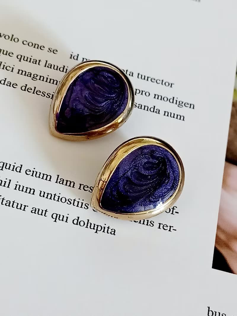 vintage jewelry  流動的紫琺瑯夾式耳環