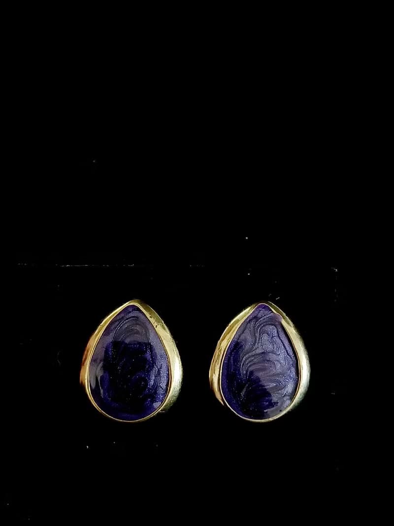 vintage jewelry  流動的紫琺瑯夾式耳環