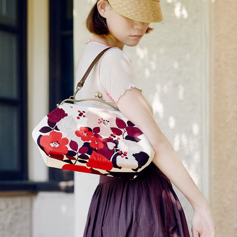 横長ベンリーがま口バッグ はなもゆ 【 日本製 】ハンドバッグ Frame Bag