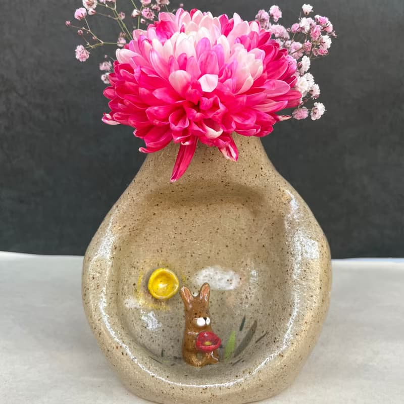 A Lu 兔兔大陶花器/禮物/手作手繪 採美國進口陶土 原創僅此一件