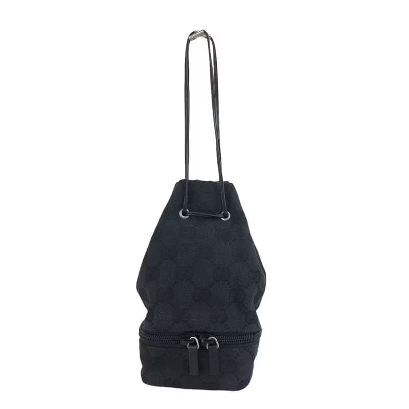 【 日本直送　名牌中古包 】GUCCI グッチ GG ハンドバッグ ブラック キャンバス ミニ巾着 vintage ヴィンテージ オールド yxamig