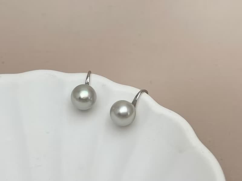高跟鞋款 天然海水珍珠 akoya 真多麻 純銀耳環