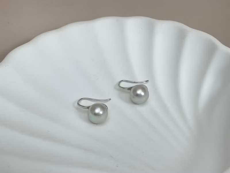 高跟鞋款 天然海水珍珠 akoya 真多麻 純銀耳環