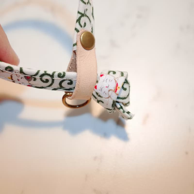 貓咪 項圈 (不含吊牌) 日本布 我的招財貓 和風 綠色 花紋 附鈴鐺 植楺皮 貓