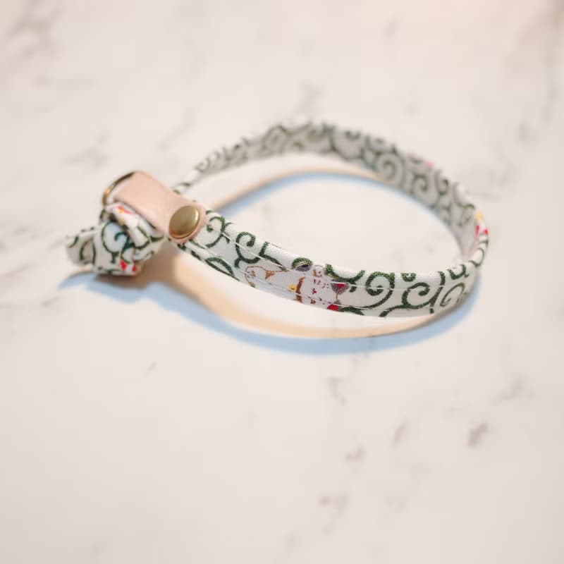 貓咪 項圈 (不含吊牌) 日本布 我的招財貓 和風 綠色 花紋 附鈴鐺 植楺皮 貓