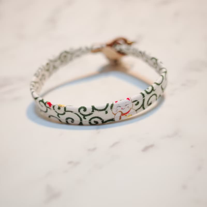 貓咪 項圈 (不含吊牌) 日本布 我的招財貓 和風 綠色 花紋 附鈴鐺 植楺皮 貓