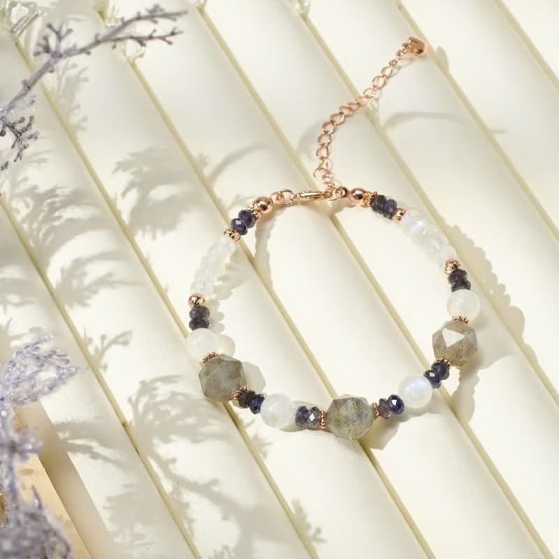 拉長石/月亮石/堇青石天然水晶手鏈/氣質水晶飾品