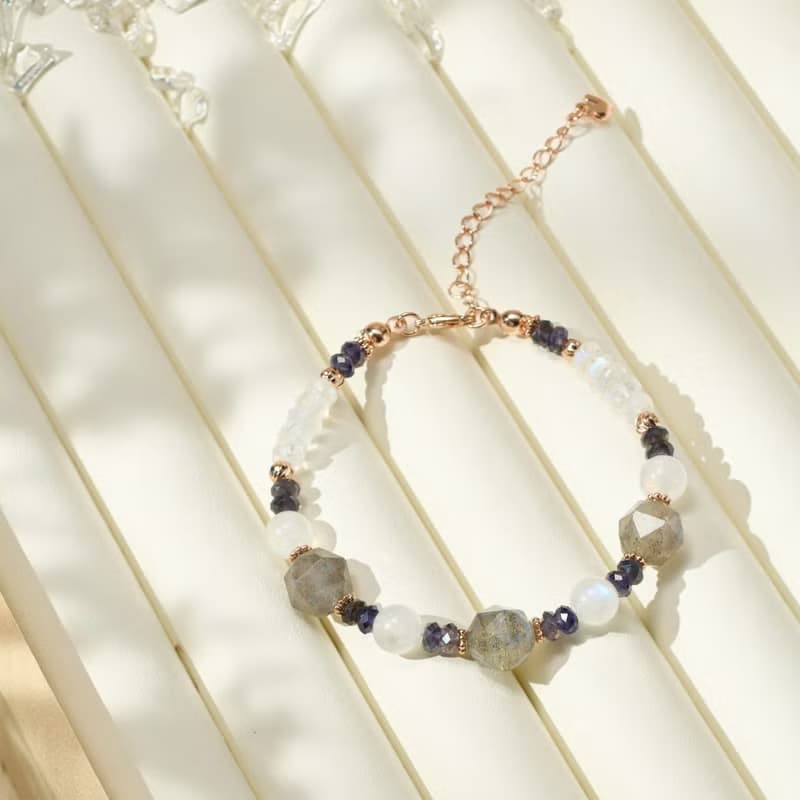拉長石/月亮石/堇青石天然水晶手鏈/氣質水晶飾品