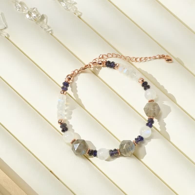 拉長石/月亮石/堇青石天然水晶手鏈/氣質水晶飾品