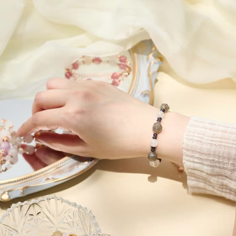 拉長石/月亮石/堇青石天然水晶手鏈/氣質水晶飾品