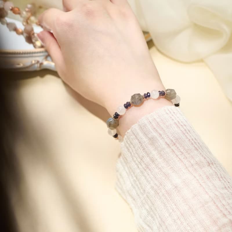 拉長石/月亮石/堇青石天然水晶手鏈/氣質水晶飾品