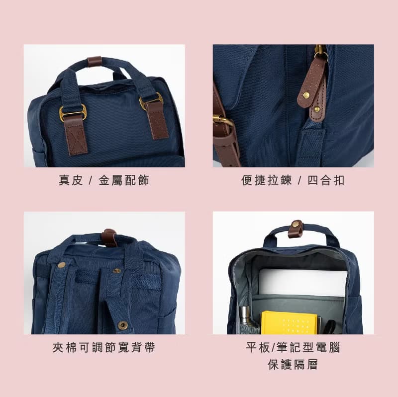【DOUGHNUT】14吋 防潑水 後背包 馬卡龍 水壺格 書包-冰藍x櫻花