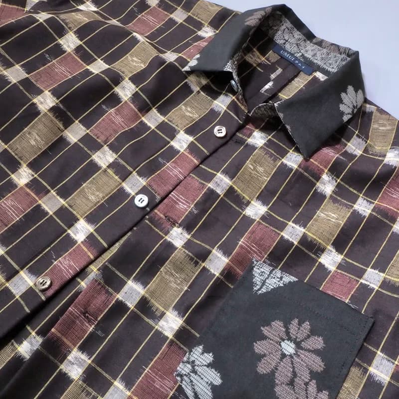 【日本製造】復古絲綢和服翻拍、男士襯衫 L、半袖襯衫