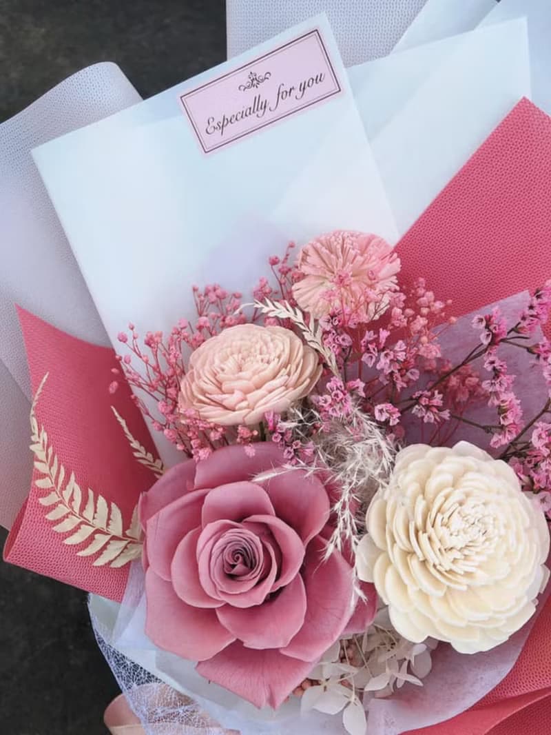 霧玫粉永生玫瑰香氛花束/情人節花束/求婚花束/畢業花束/謝師花束