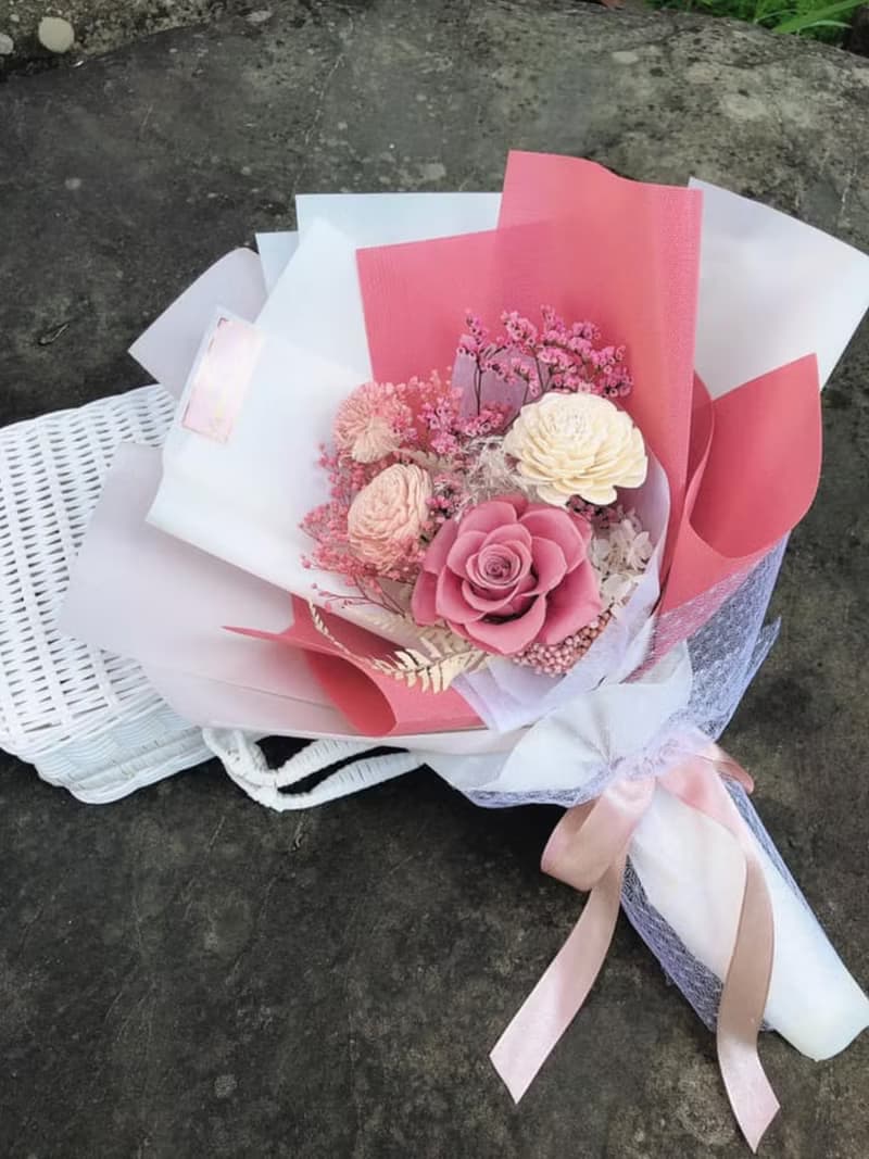 霧玫粉永生玫瑰香氛花束/情人節花束/求婚花束/畢業花束/謝師花束