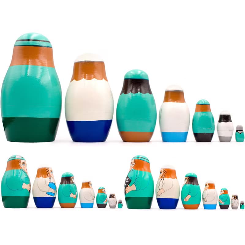 Nurse and Doctor Nesting Dolls 7 pcs - Russian Dolls for Medical Office Decor