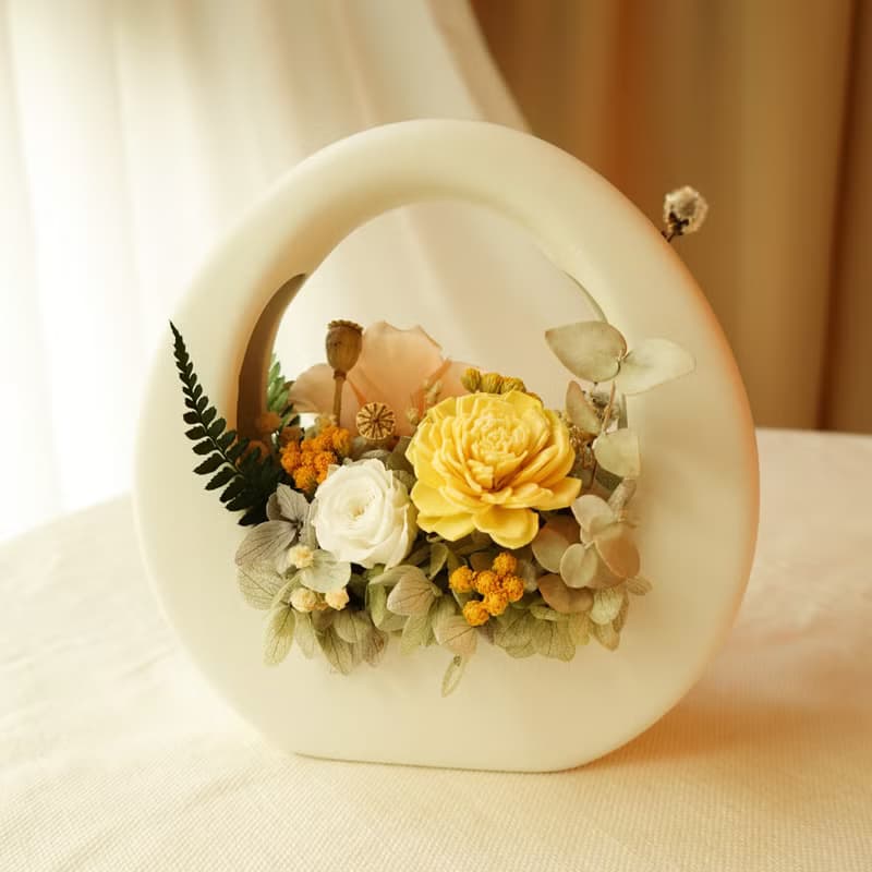 永生花特色O型小提籃-蜜桃色