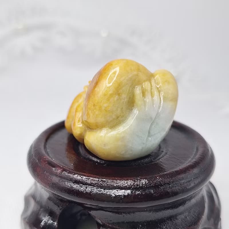 溫潤黃翡手工雕刻瓜瓜來財擺件 |天然緬甸玉A貨翡翠