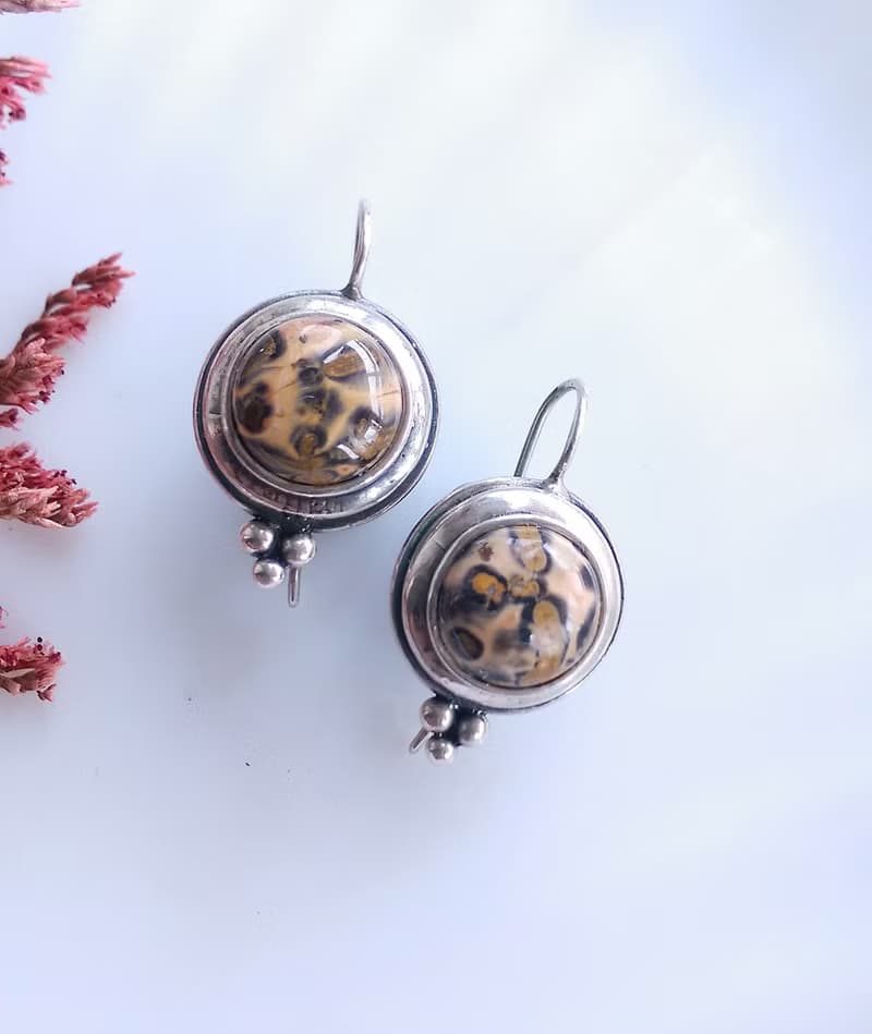 Vintage Jewelry 西洋古董飾品 手工925銀 原始石  針式耳環