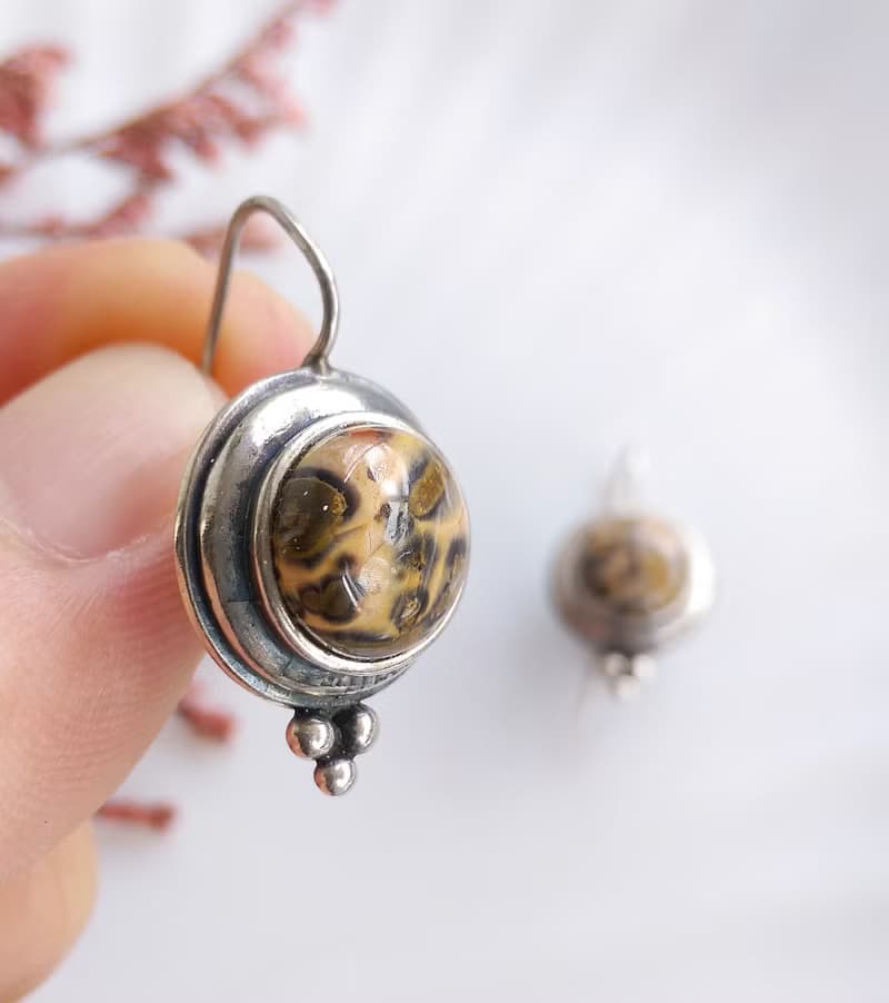 Vintage Jewelry 西洋古董飾品 手工925銀 原始石  針式耳環