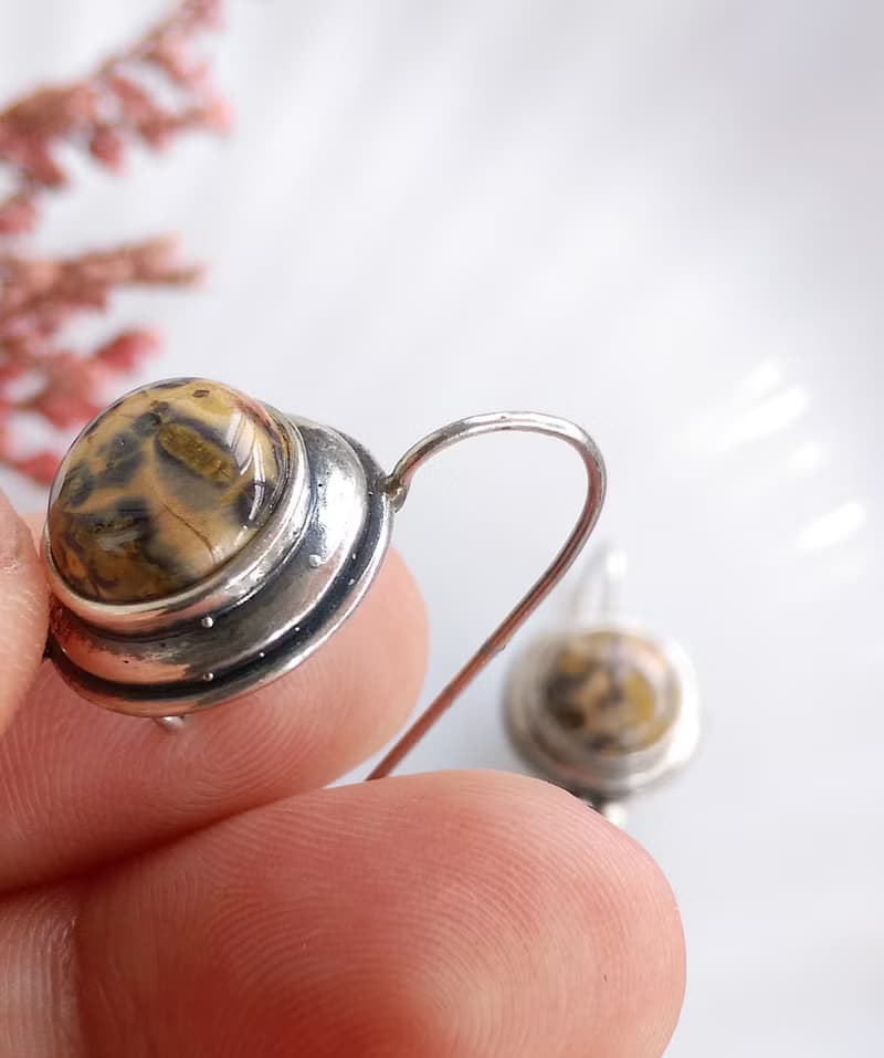 Vintage Jewelry 西洋古董飾品 手工925銀 原始石  針式耳環