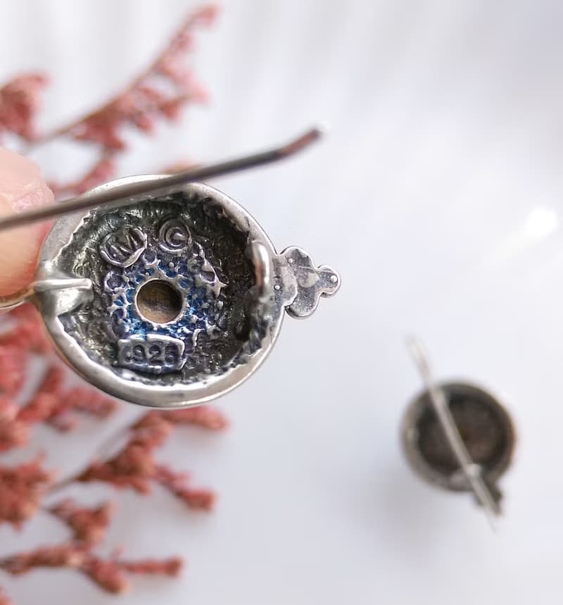 Vintage Jewelry 西洋古董飾品 手工925銀 原始石  針式耳環