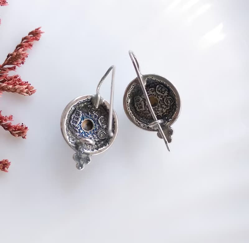 Vintage Jewelry 西洋古董飾品 手工925銀 原始石  針式耳環