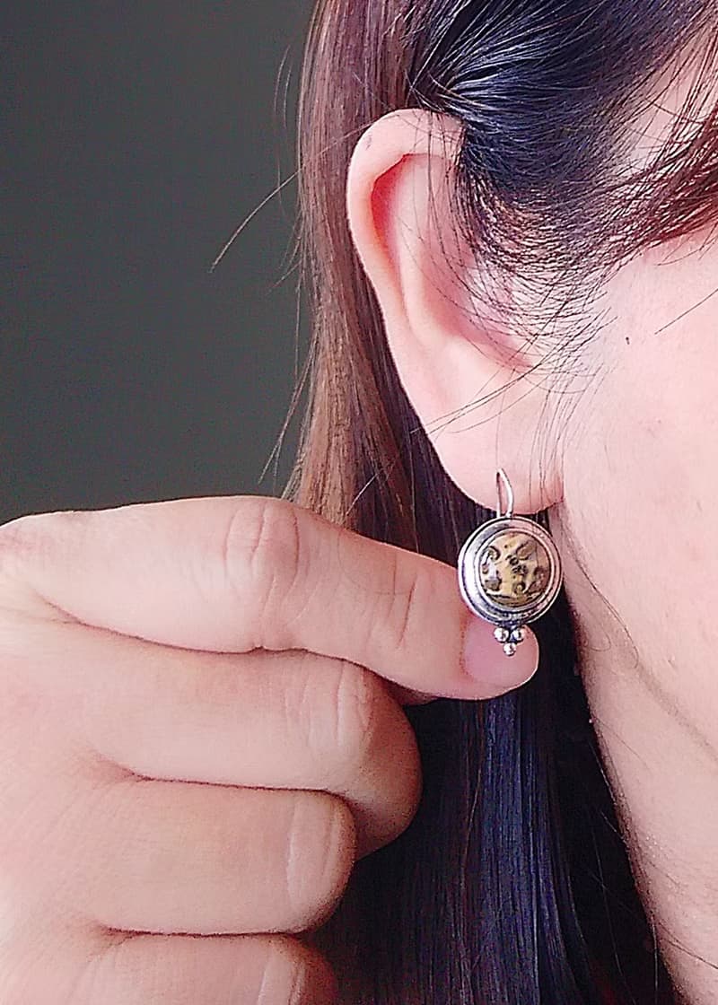 Vintage Jewelry 西洋古董飾品 手工925銀 原始石  針式耳環