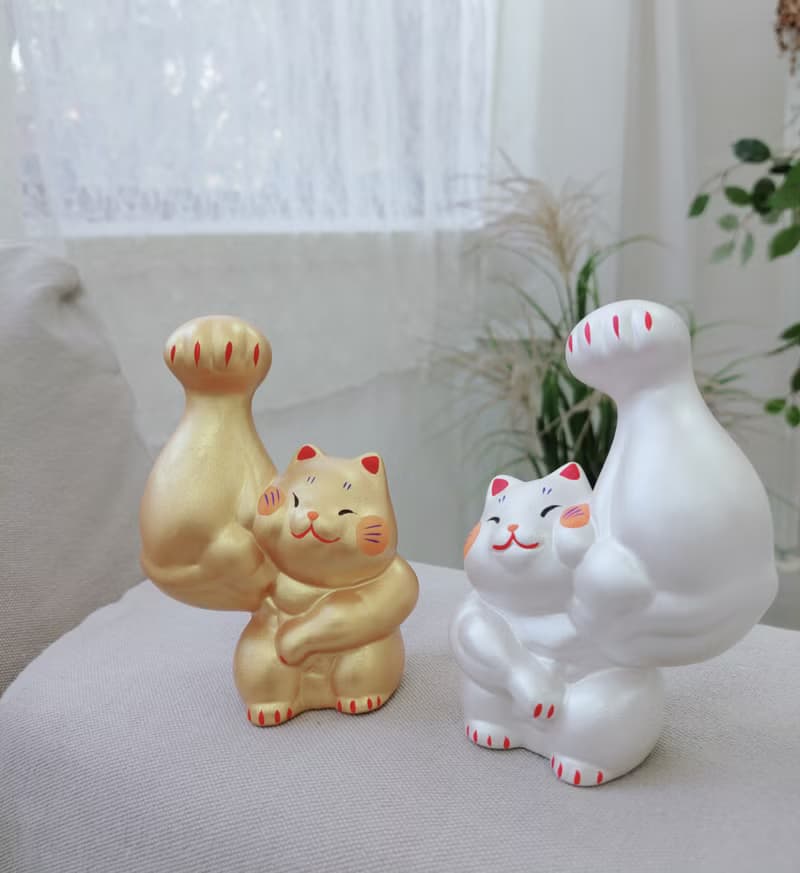日本【RYUKODO】授權-筋肉開運招財貓(對)|禮物|結婚|聖誕禮盒|入