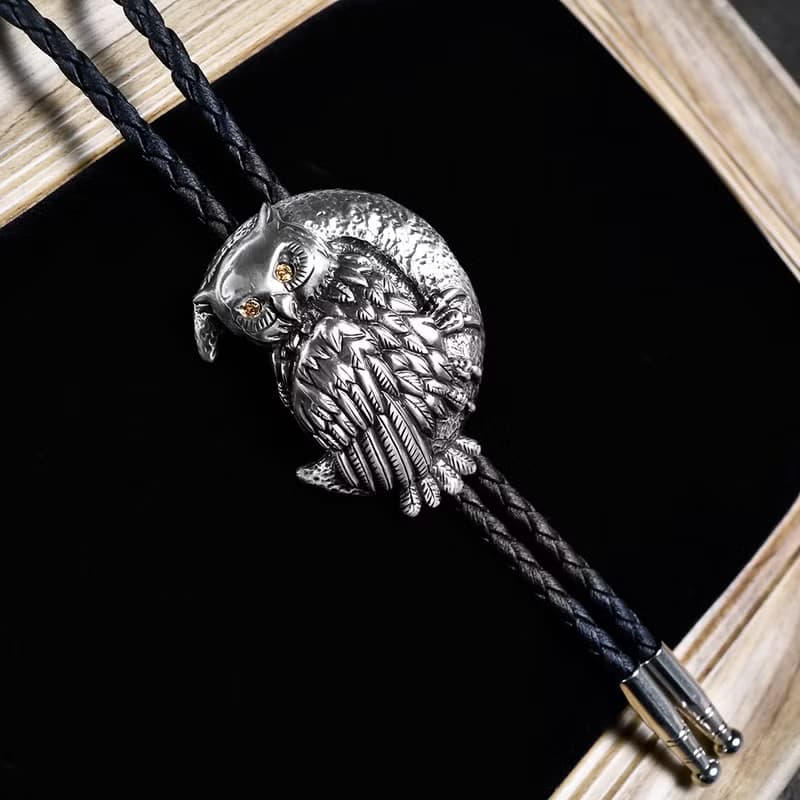 月夜之鷹 貓頭鷹 保羅領帶 Bolo Tie 真皮 皮革項鍊 皮繩領帶